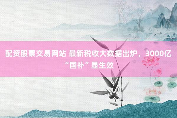 配资股票交易网站 最新税收大数据出炉，3000亿“国补”显生效