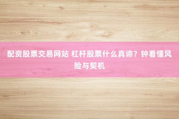 配资股票交易网站 杠杆股票什么真谛？钟看懂风险与契机